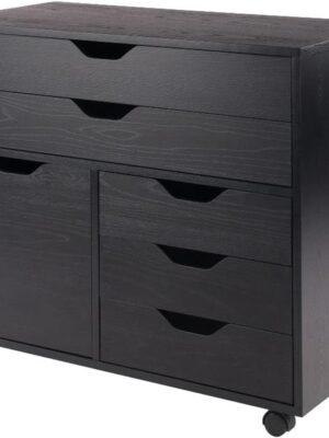 Storage Mobile Cabinets, 1 Door, 3 Drawers, 2 Wide Drawers, for Home Office, Black