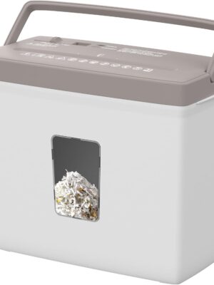 5-sheet cross-cut shredder, suitable for home offices, P-4 high security rating document shredder, equipped with a 2.38-gallon shredder bin, anti-jamming design and heat protection, suitable for professional use, brown and white.