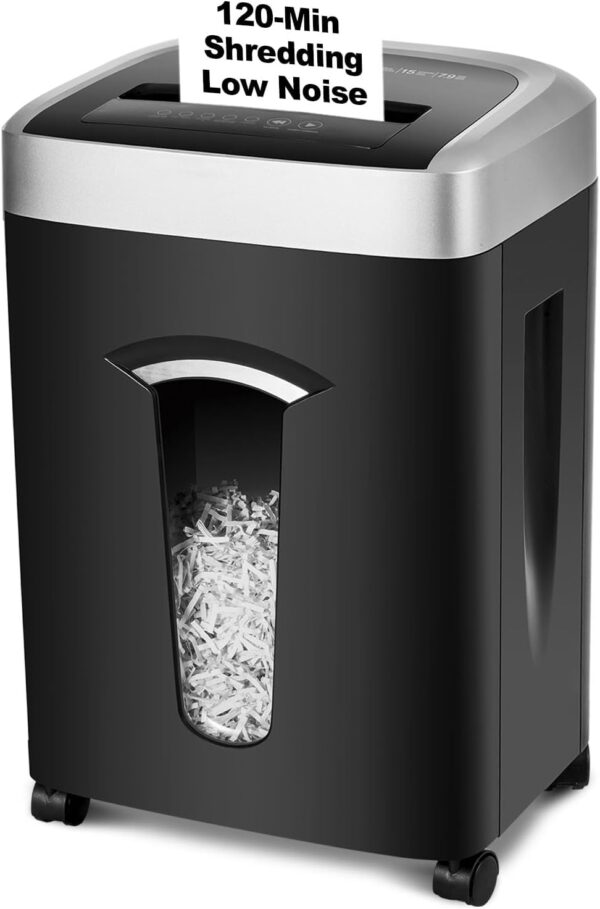 120-Minute Heavy-Duty Cross-Cut Shredder, 15-Sheet Capacity, 7.9-Gallon Bin, 58dB Low Noise for Home & Office