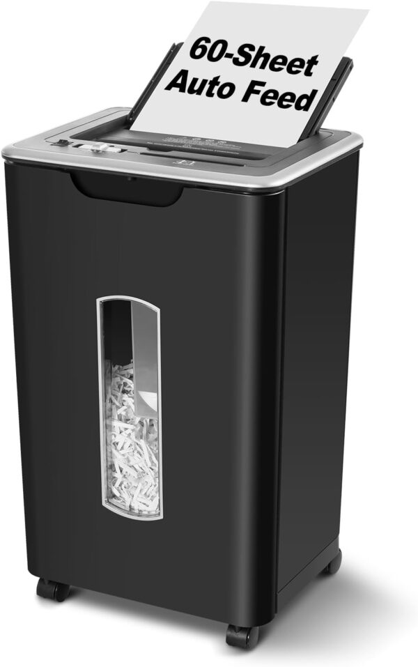 Automatic Feed Shredder, 60-Sheet Cross-Cut, Multi-Mode Operation, Jam-Resistant Design, 5.8-Gallon Bin, P-4 High-Performance Shredding for Home & Office