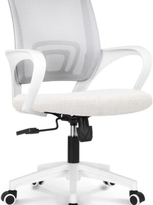 Office Chair Computer Desk Chair Gaming Ergonomic Mid Back Cushion Lumbar Support with Comfy Mesh Adjustable Swivel Rolling Home (Ivory)