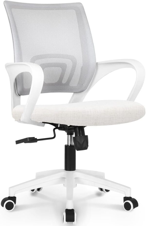 Office Chair Computer Desk Chair Gaming Ergonomic Mid Back Cushion Lumbar Support with Comfy Mesh Adjustable Swivel Rolling Home (Ivory)