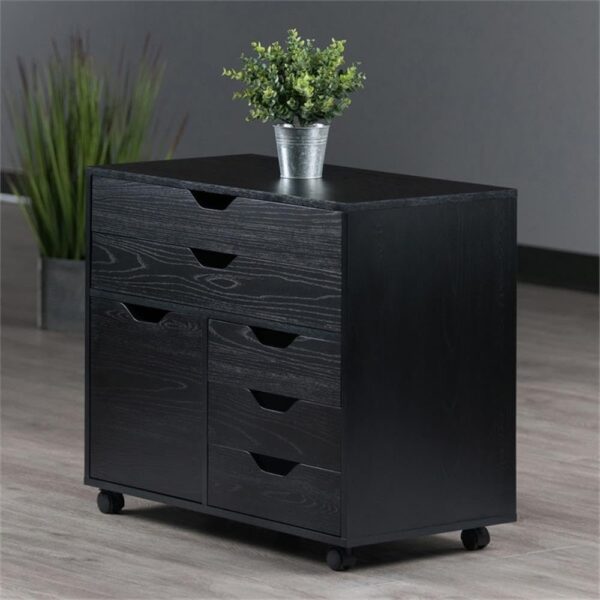 Storage Mobile Cabinets, 1 Door, 3 Drawers, 2 Wide Drawers, for Home Office, Black