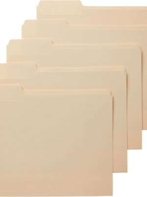 File Folders with Tabs for Filing, 1/3-Cut Tab, Assorted Positions,  Size, Manila, Pack of 100