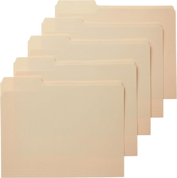 File Folders with Tabs for Filing, 1/3-Cut Tab, Assorted Positions,  Size, Manila, Pack of 100