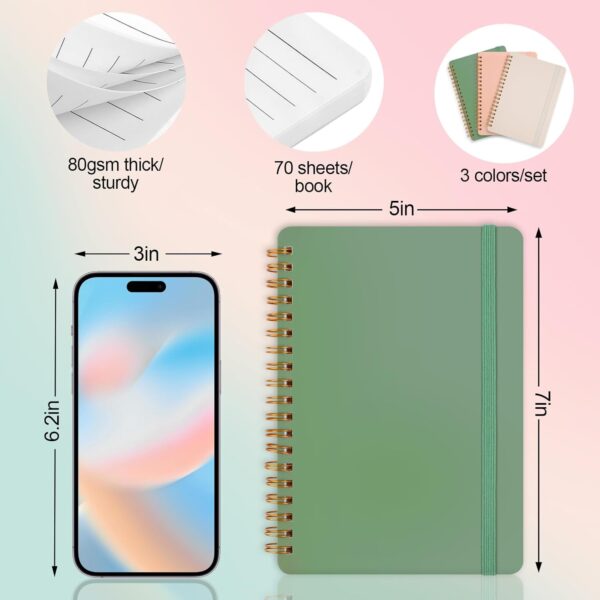 3 PCS Small Spiral Notebook 5x7, Notebooks for Note Taking, Morandi Spiral Journal Notebook, Work Notebook Small Notebooks 5x7 with Strap, Cute Notebooks for Women 70 Sheets/Note Books