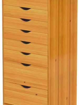 Roll Cart, Solid Wood, 6+2 Drawer Extra Wide Drawers Roll Carts, Medium Pine