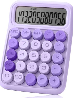Mechanical switch calculator, 12-digit large LCD screen, purple, large buttons, suitable for home, school, and office.