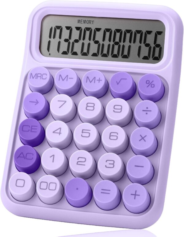 Mechanical switch calculator, 12-digit large LCD screen, purple, large buttons, suitable for home, school, and office.