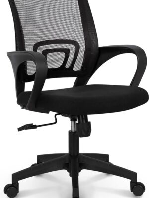 Office Chair Computer Desk Chair Gaming Ergonomic Mid Back Cushion Lumbar Support with Comfy Mesh Adjustable Swivel Rolling Home (Black)
