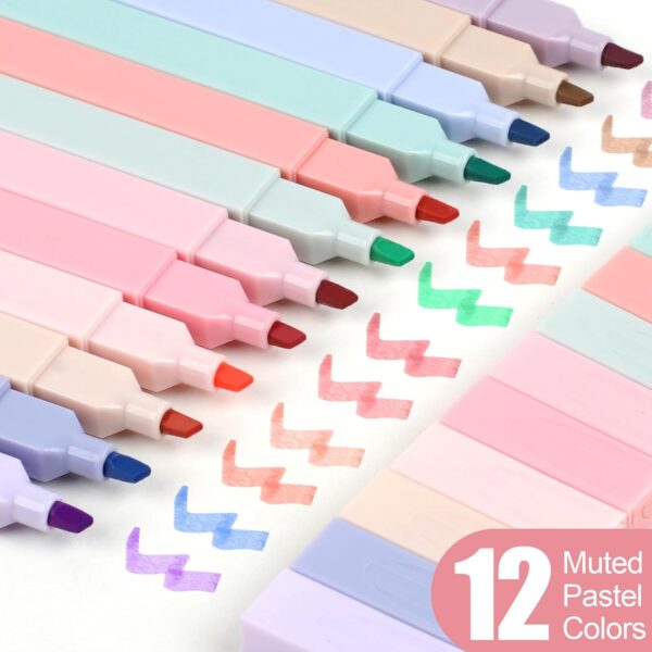 12pcs No Bleed Pastel Highlighter Set, Cute Non-Bleed Markers (12 Colors)