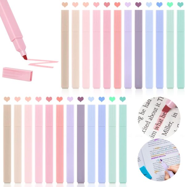 24pcs No Bleed Pastel Highlighter Set, Cute Non-Bleed Markers (12 Colors)