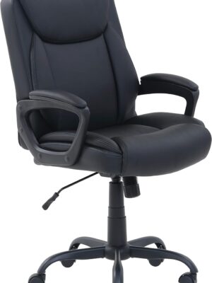 Classic  Padded Mid-Back Height Adjustable Office Computer Desk Chair with Armrest, 26"D x 23.75"W x 42"H, Black