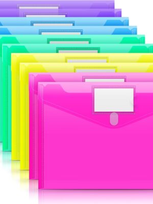 10 Pack Plastic Envelopes Poly Envelopes, Clear Document Folders File Folders US  A4 Size File Envelopes with Label Pocket, Assorted Color