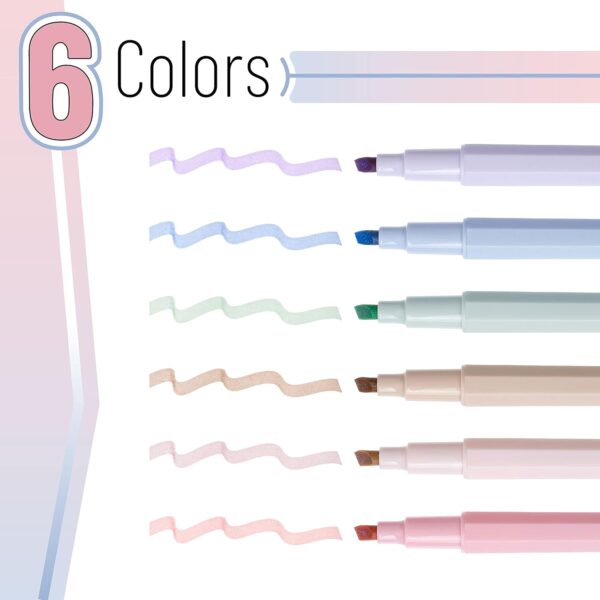 Aesthetic No Bleed Highlighters, 6 Pack, Muted Pastel Colors, Chisel Tip, School Supplies