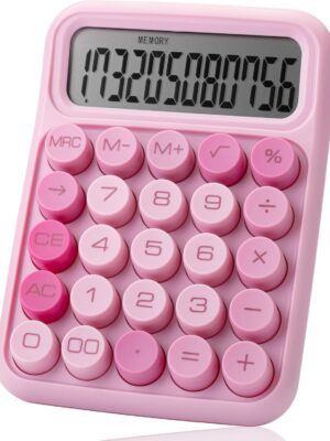 Mechanical switch calculator, 12-digit large LCD screen, pink, large buttons, suitable for home, school, and office.