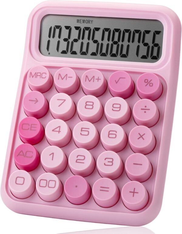 Mechanical switch calculator, 12-digit large LCD screen, pink, large buttons, suitable for home, school, and office.