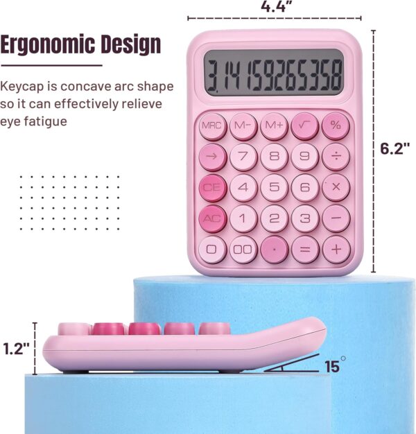Mechanical switch calculator, 12-digit large LCD screen, pink, large buttons, suitable for home, school, and office.